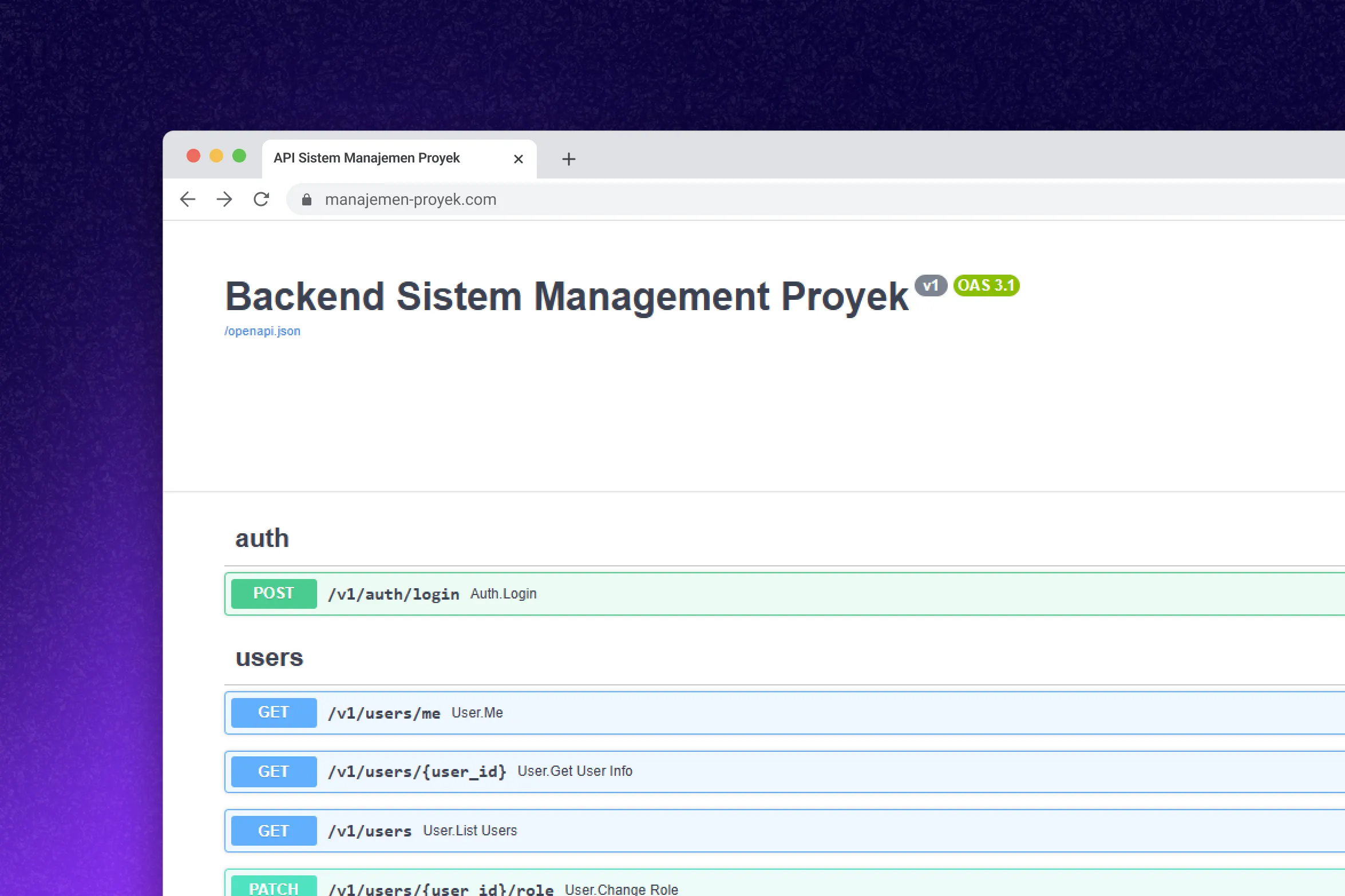 Backend Sistem Manajemen Proyek